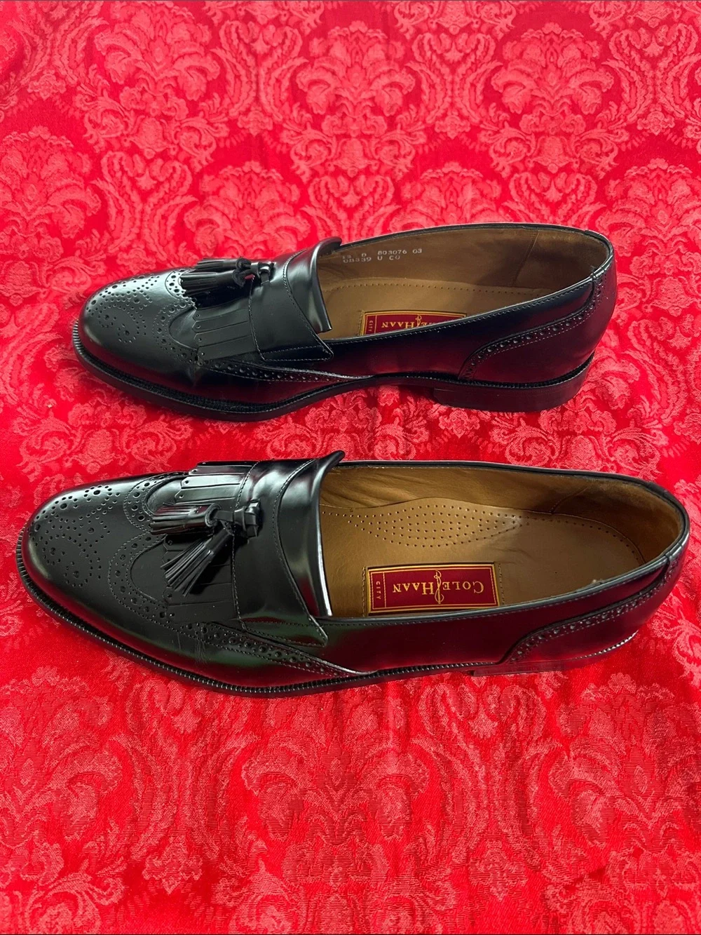 Cole Haan Black Leather Tassel Kiltie Loafers Men's 12D Wingtip Slip-On Dress Sh
